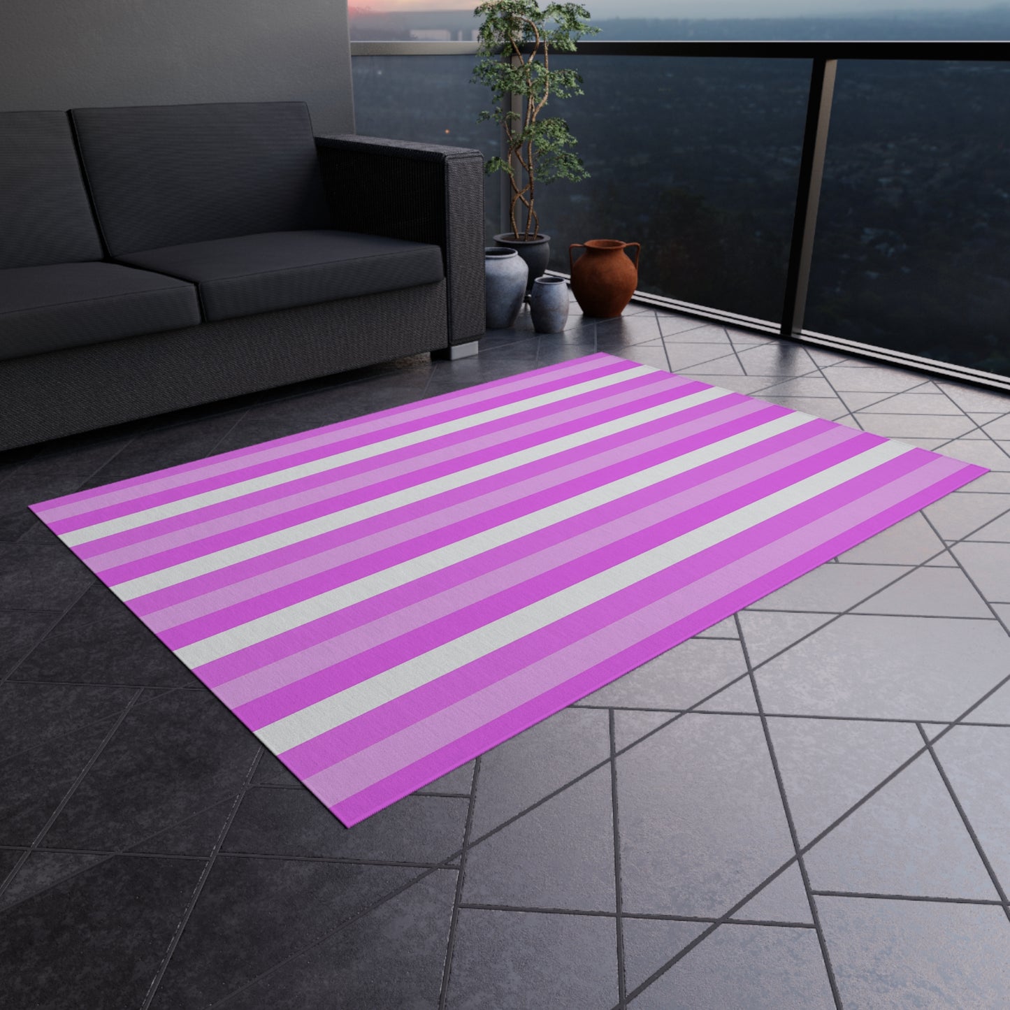 Pink and White Stripes Outdoor/Indoor Rug | Patio Mat, Poolside Striped Rug