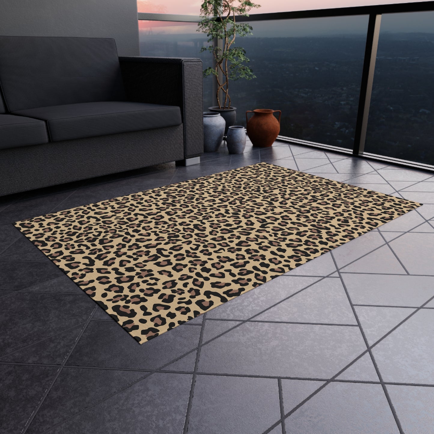 Chic Outdoor Rug - Leopard Print, Patio Decor, Garden Accessories, Porch Mat, Animal Print Rug, Boho Style Outdoor Area