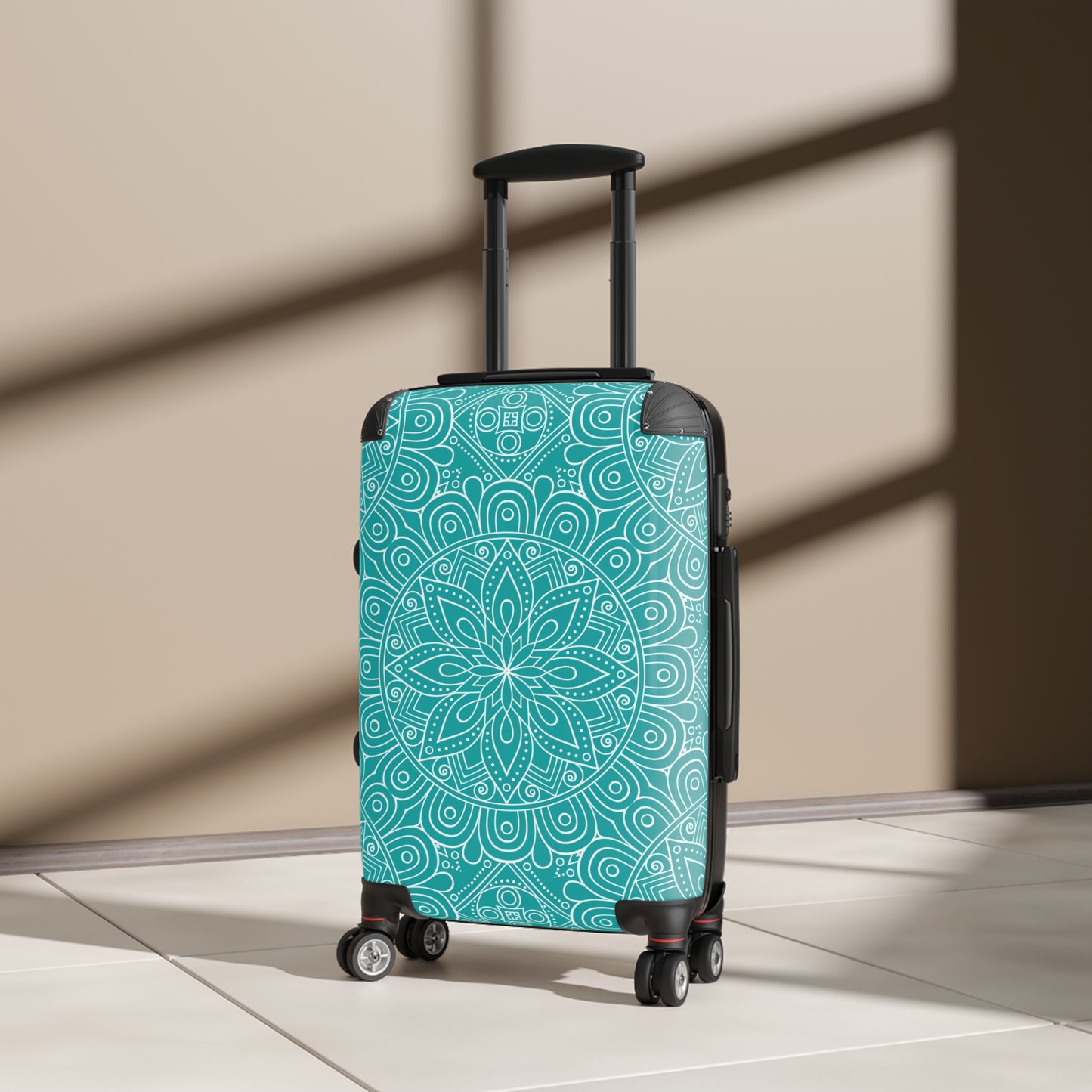 Teal White Mandala Pattern Suitcase | Decorative Luggage