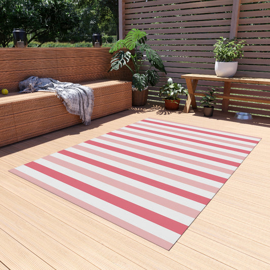 Light Pink Medium Pink and White Stripe Outdoor/Indoor Rug | Patio Mat