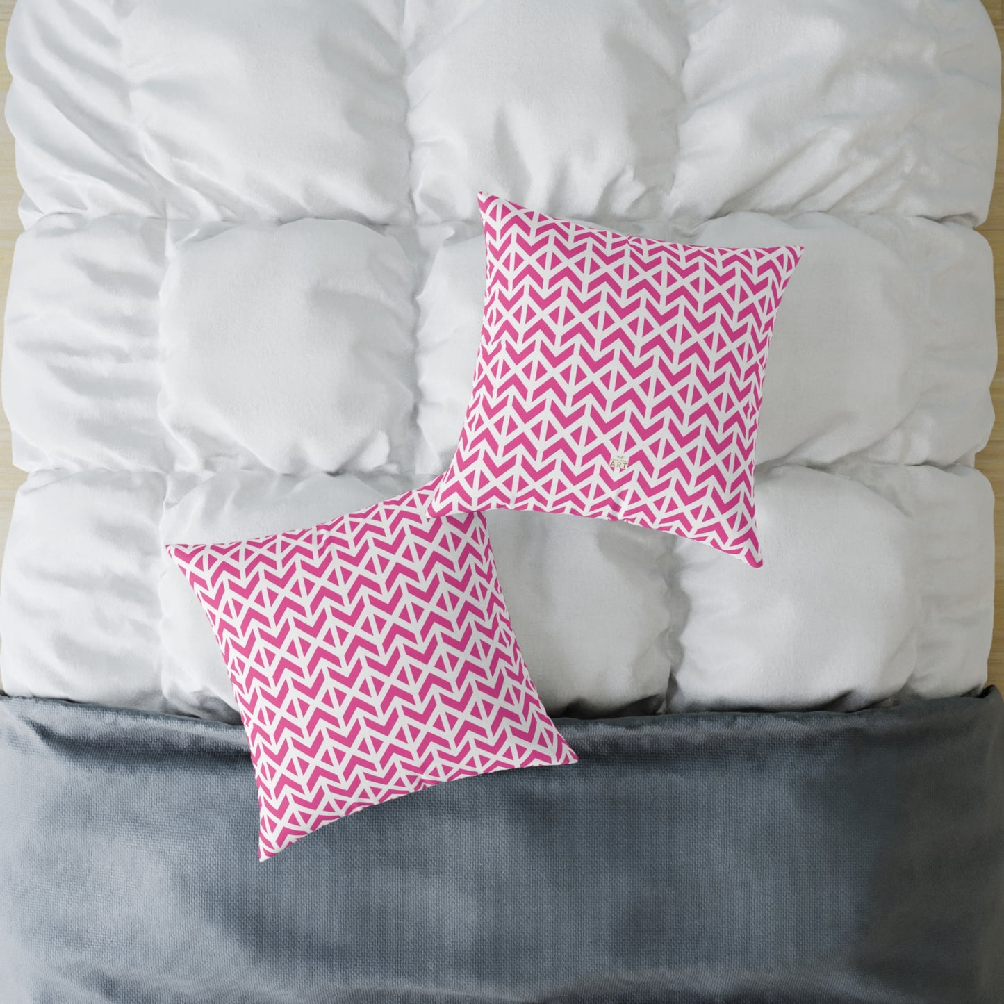 Pink White Chevron Pattern Square Pillow | Geometric Throw Cushion