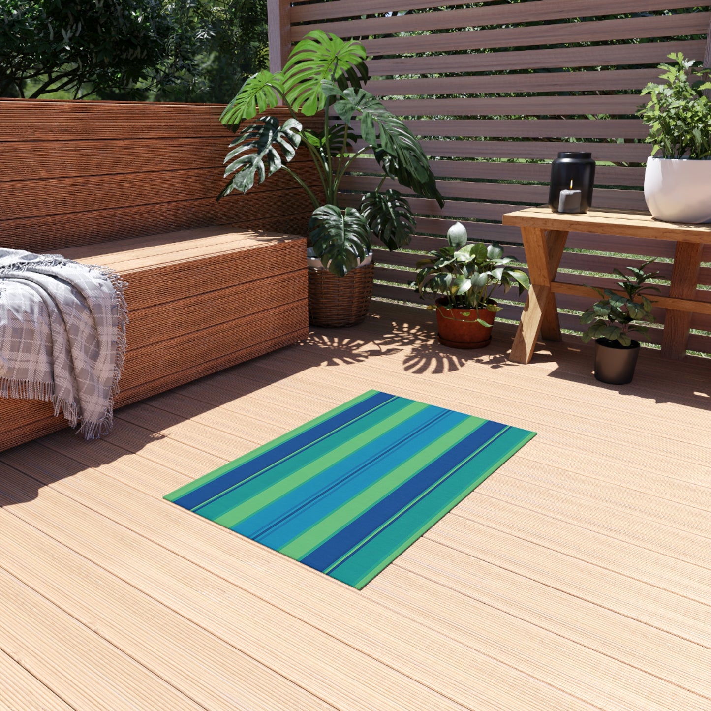 Blue Green Striped Outdoor Rug | Indoor Rug