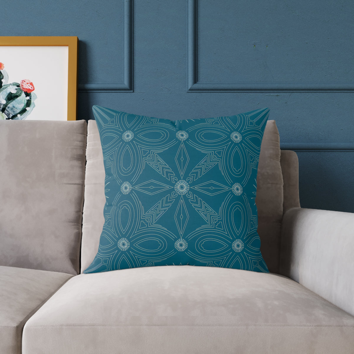 Cerulean Geometric Mandala Square Pillow | Boho Decorative Throw