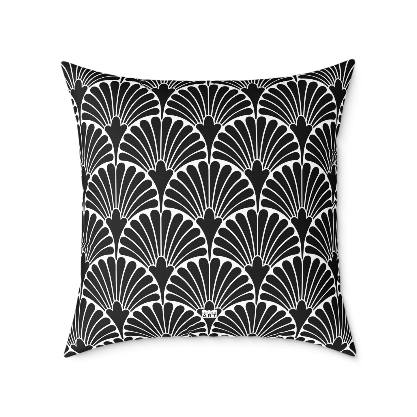 Art Deco Fan Pattern Square Pillow | Black White Geometric Throw Pillow