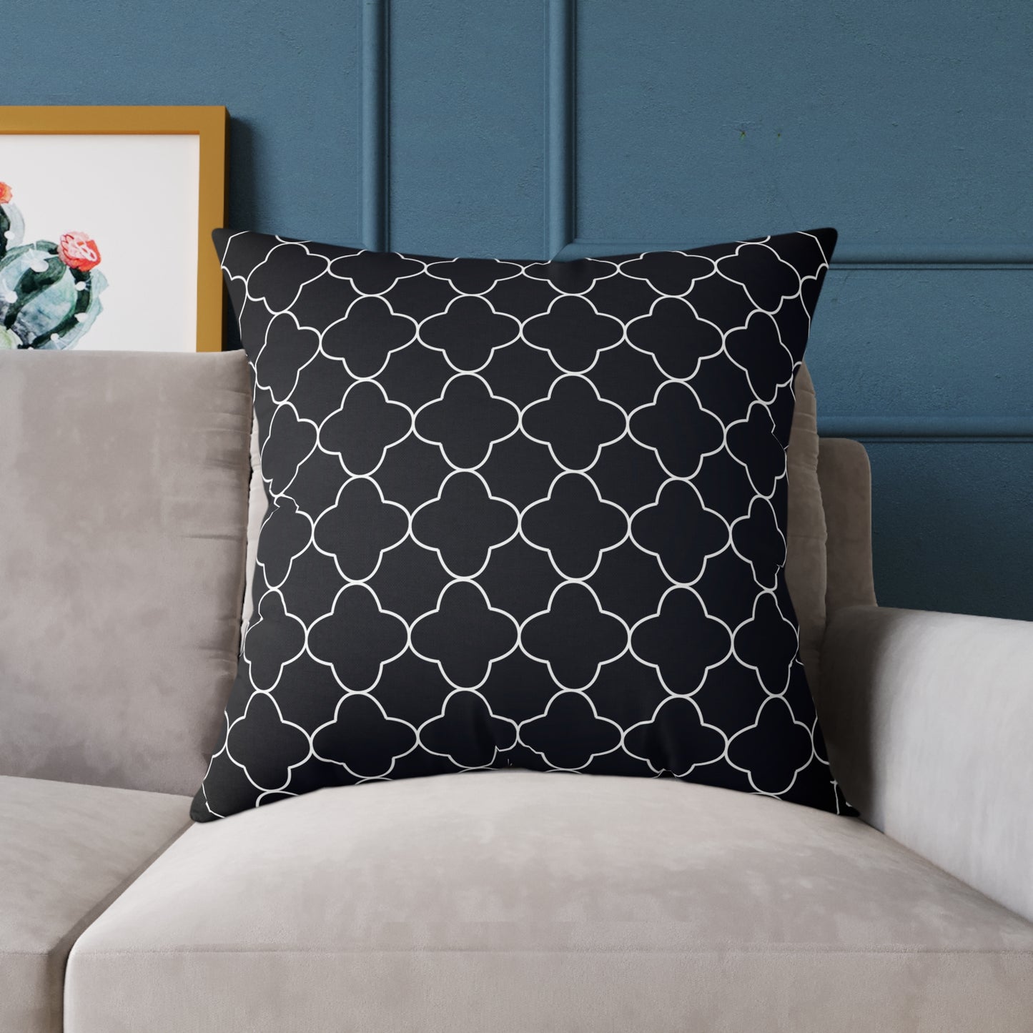 Black and White Moroccan Trellis Pattern Square Pillow | Geometric Throw Pillow