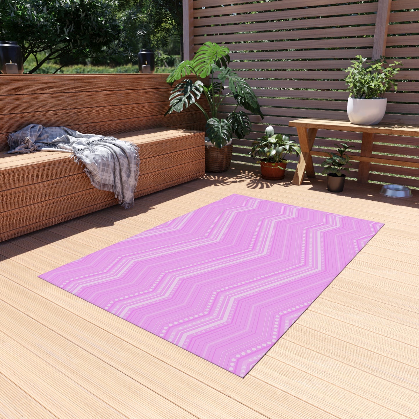 Pink Chevron Pattern Outdoor/Indoor Rug | Zigzag Patio Mat