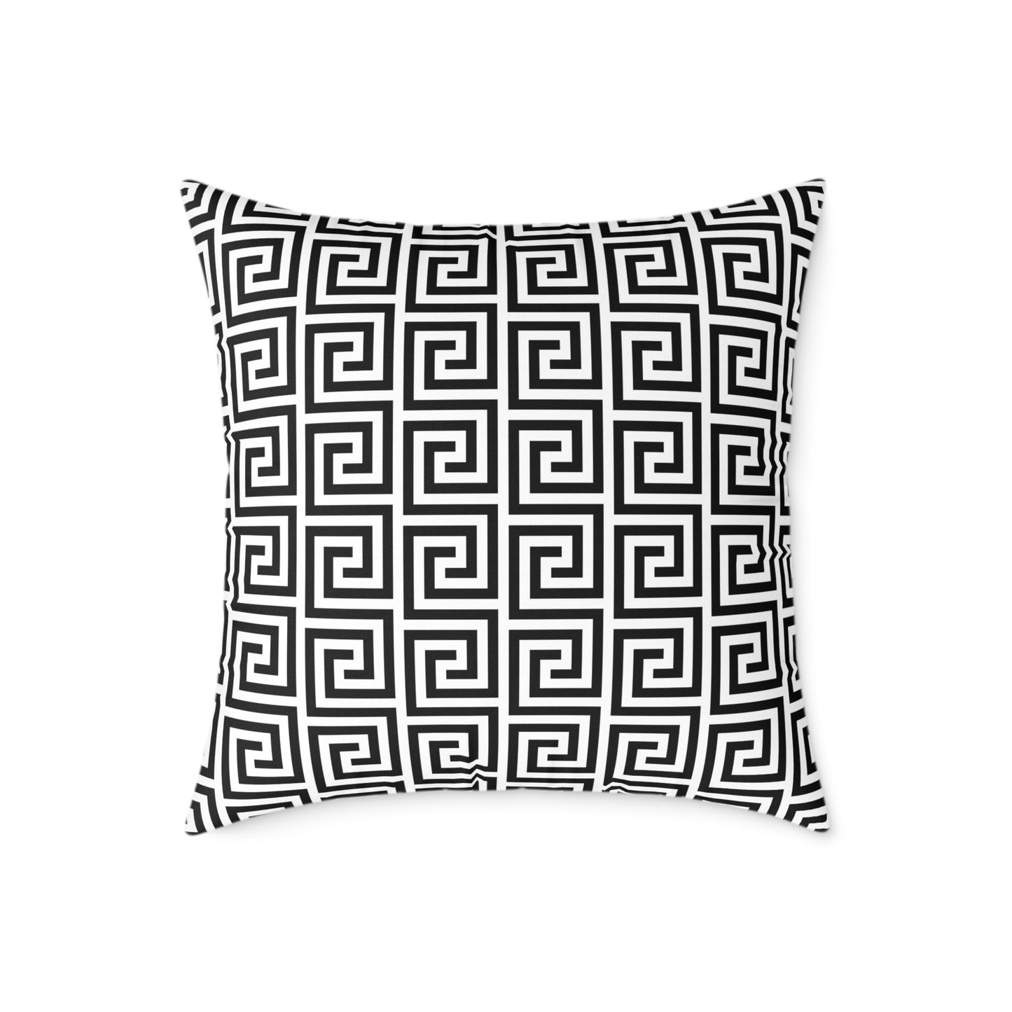 Greek Key Pattern Square Poly Canvas Pillow | Black White Geometric Throw Pillow