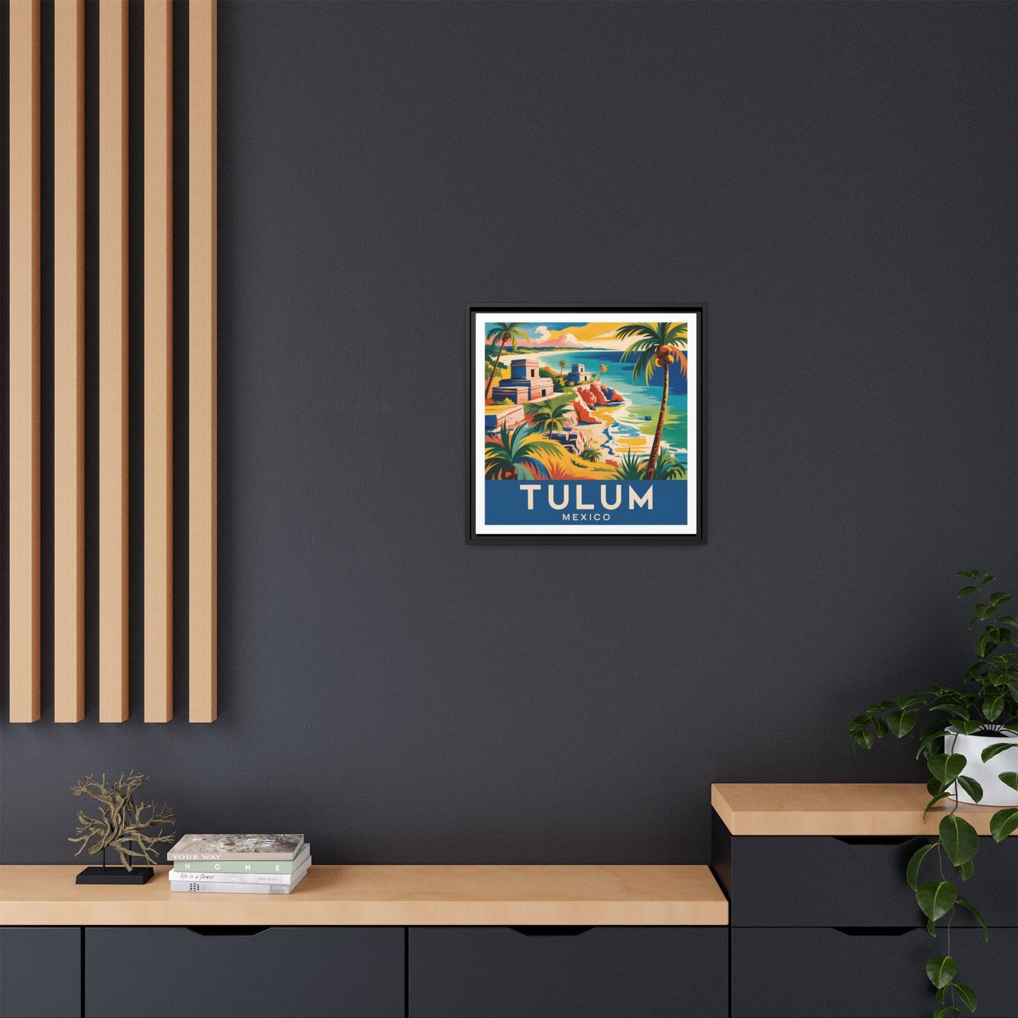 Tulum Mexico Vintage Look Framed Travel Canvas Wall Art