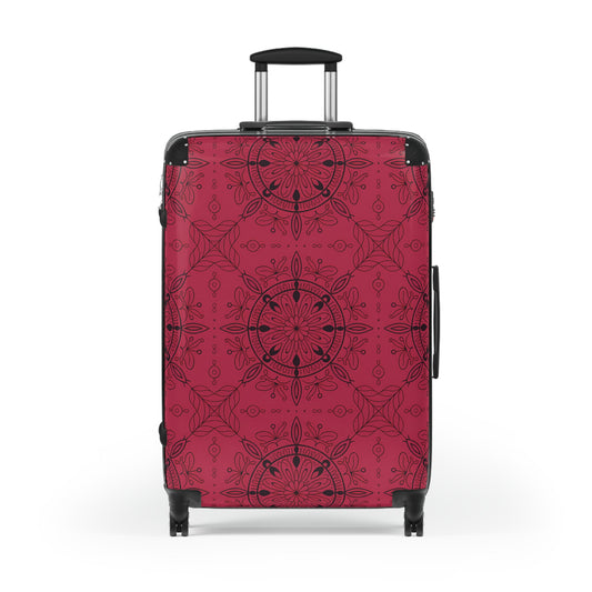 Burgundy Mandala Pattern Suitcase | Floral Travel Luggage
