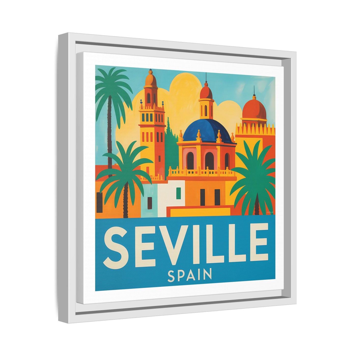 Seville Spain Vintage Travel Look Matte Canvas Wall Art Framed