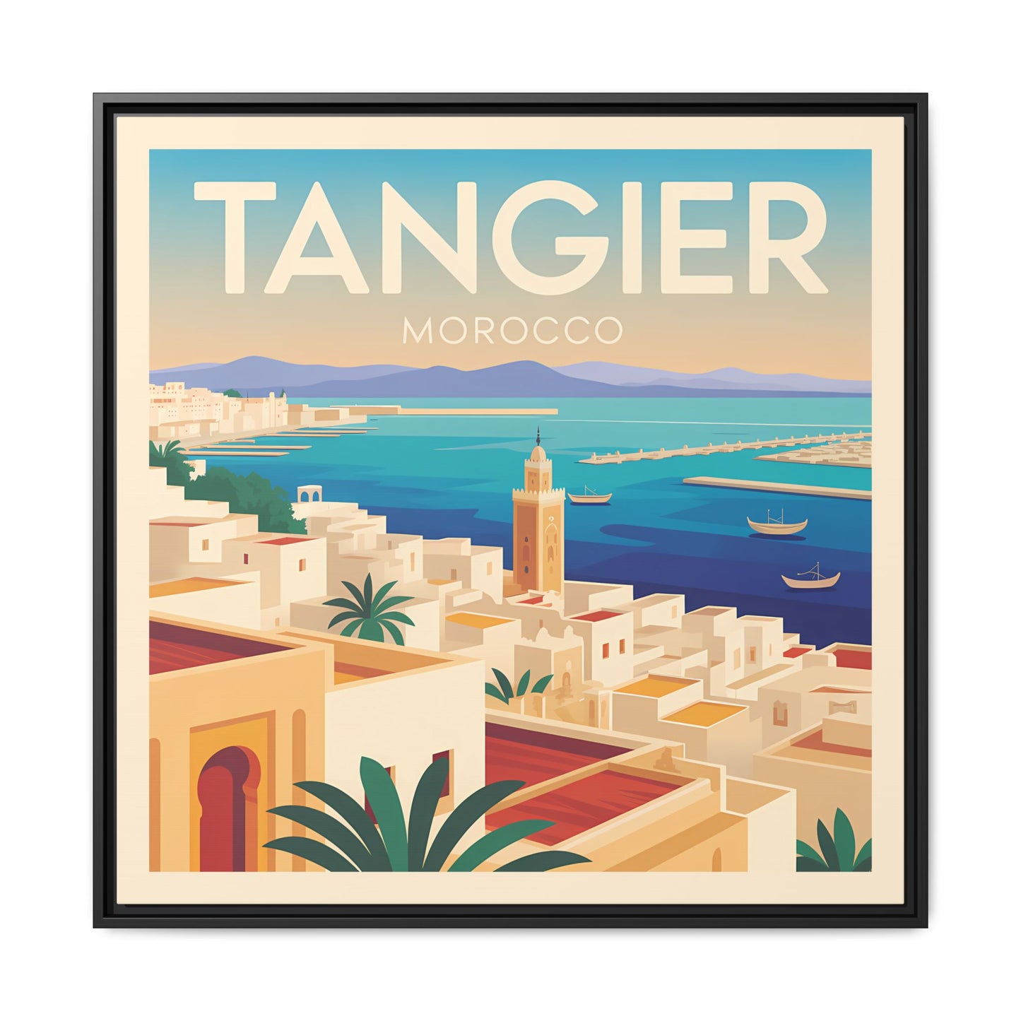 Tangier Morocco Travel Framed Wall Art Matte Canvas | Vintage Style Coastal Wall Art