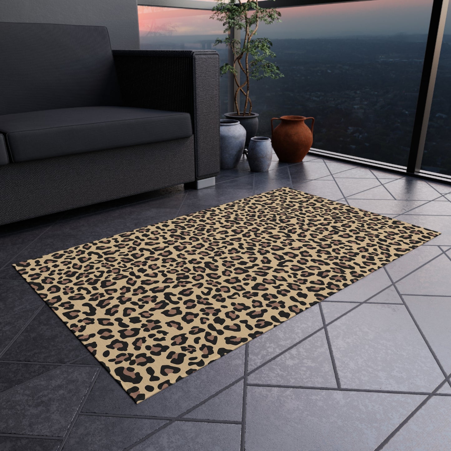 Chic Outdoor Rug - Leopard Print, Patio Decor, Garden Accessories, Porch Mat, Animal Print Rug, Boho Style Outdoor Area