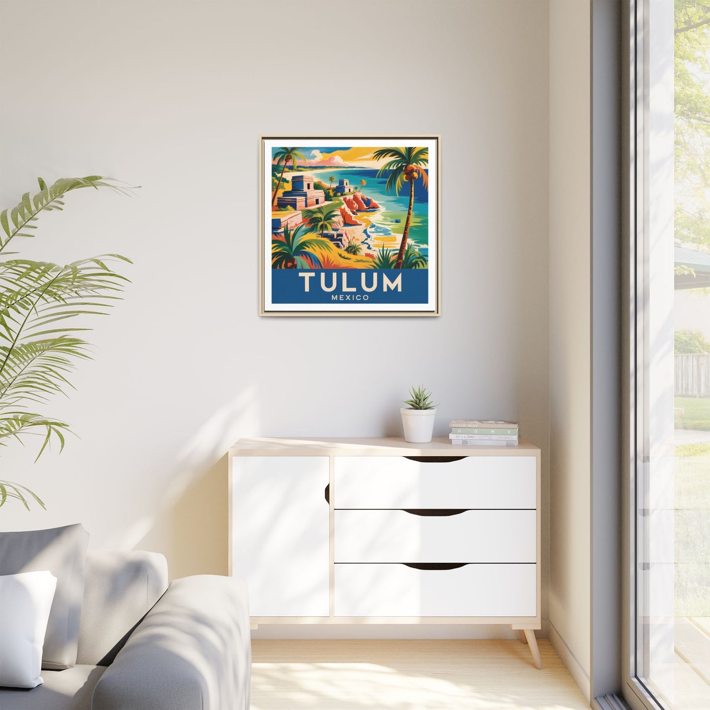 Tulum Mexico Vintage Look Framed Travel Canvas Wall Art