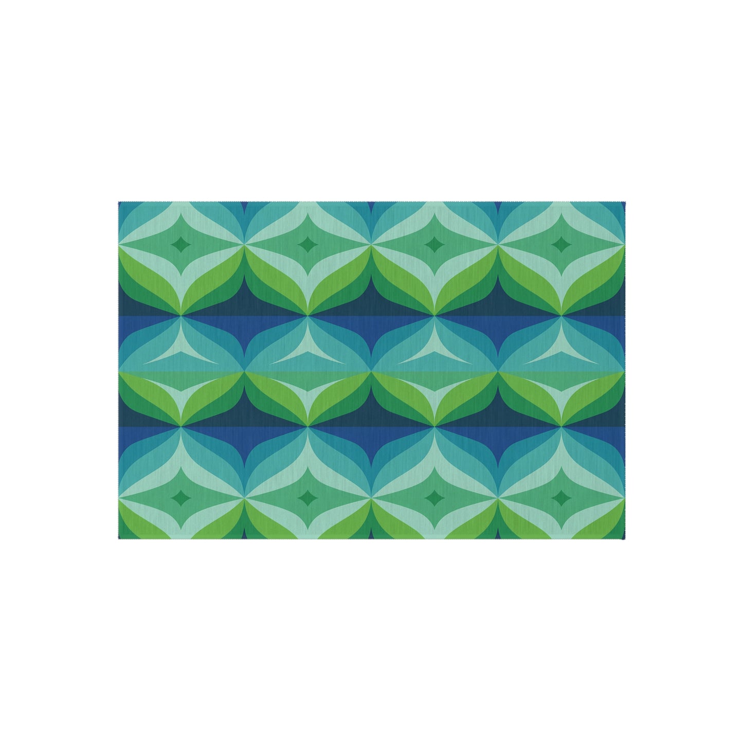 Geometric Leaf Pattern Outdoor/Indoor Rug | Blue Green Patio Mat