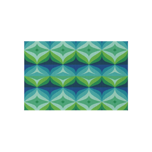 Geometric Leaf Pattern Outdoor/Indoor Rug | Blue Green Patio Mat