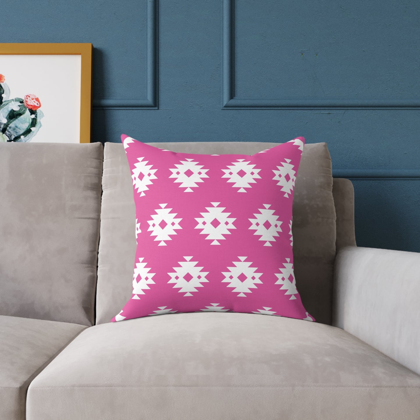 Pink White Boho Aztec Diamond Pattern Pillow | Square Throw Pillow