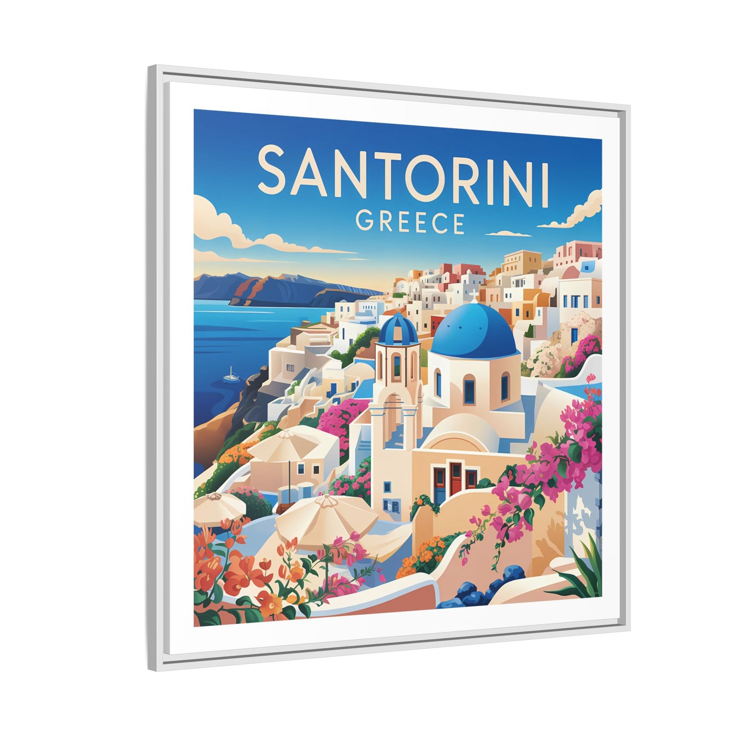 Santorini Greece Travel Art Matte Canvas Framed Wall Art