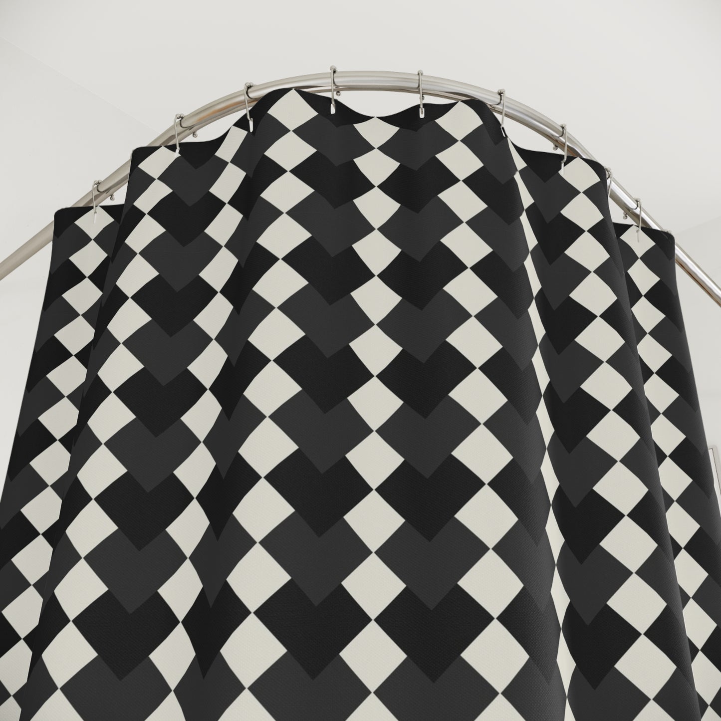 Black and White Geometric Harlequin Shower Curtain | Modern Diamond Pattern, Eclectic Bathroom Decor