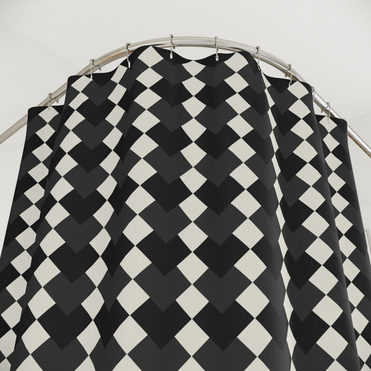 Black and White Geometric Harlequin Shower Curtain | Modern Diamond Pattern, Eclectic Bathroom Decor
