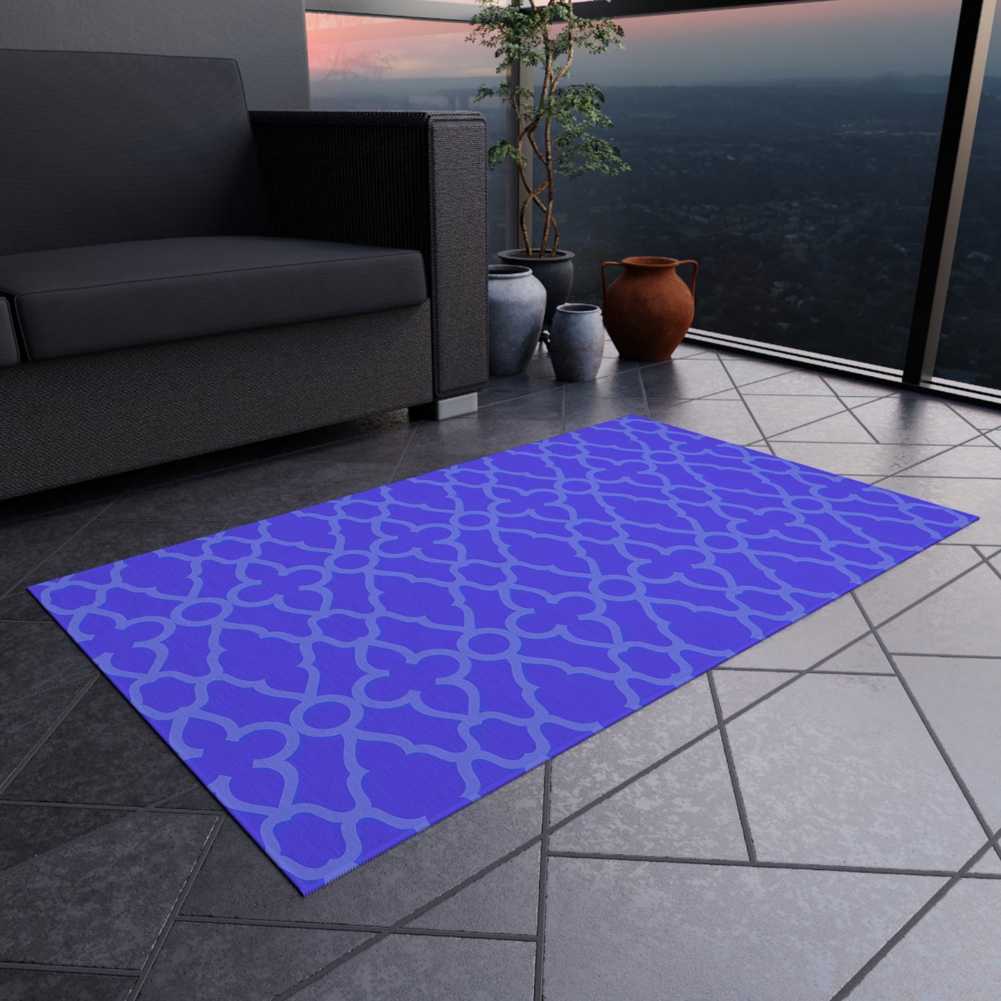 Purple Trellis Pattern Outdoor/Indoor Rug | Geometric Patio Mat