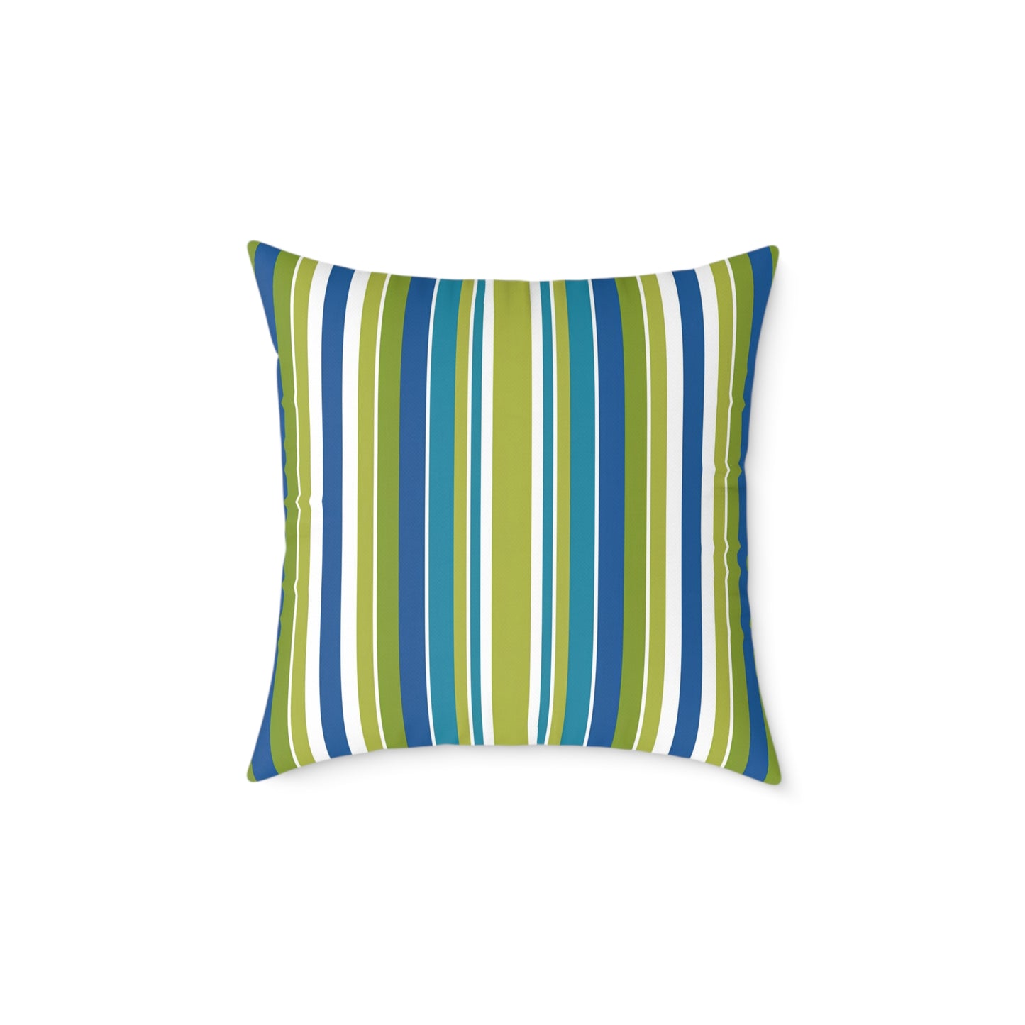 Blue Green White Vertical Stripe Square Pillow | Nautical Coastal Throw Cushion