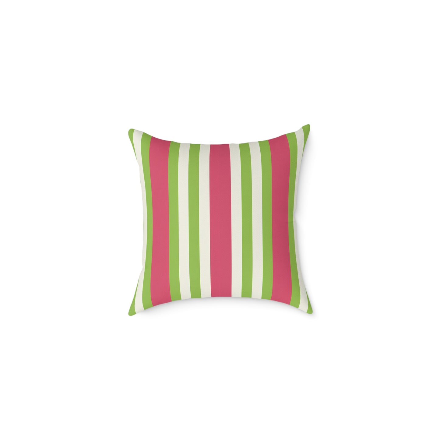 Watermelon Pink Green Vertical Stripe Pillow | Square Poly Canvas Pillow