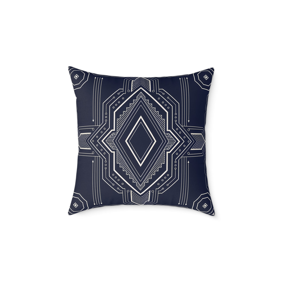 Geometric Diamond Pattern Square Poly Canvas Pillow | Navy Aztec Throw Pillow