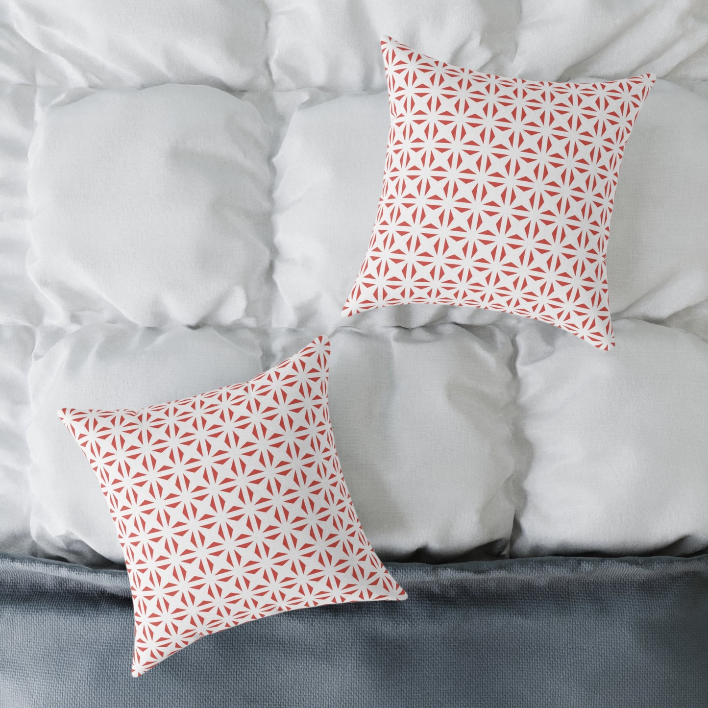 Geometric Starburst Pattern Square Pillow | Red White Canvas Throw Pillow, Modern Home Accent, Gift for Housewarming, Sofa Decor,