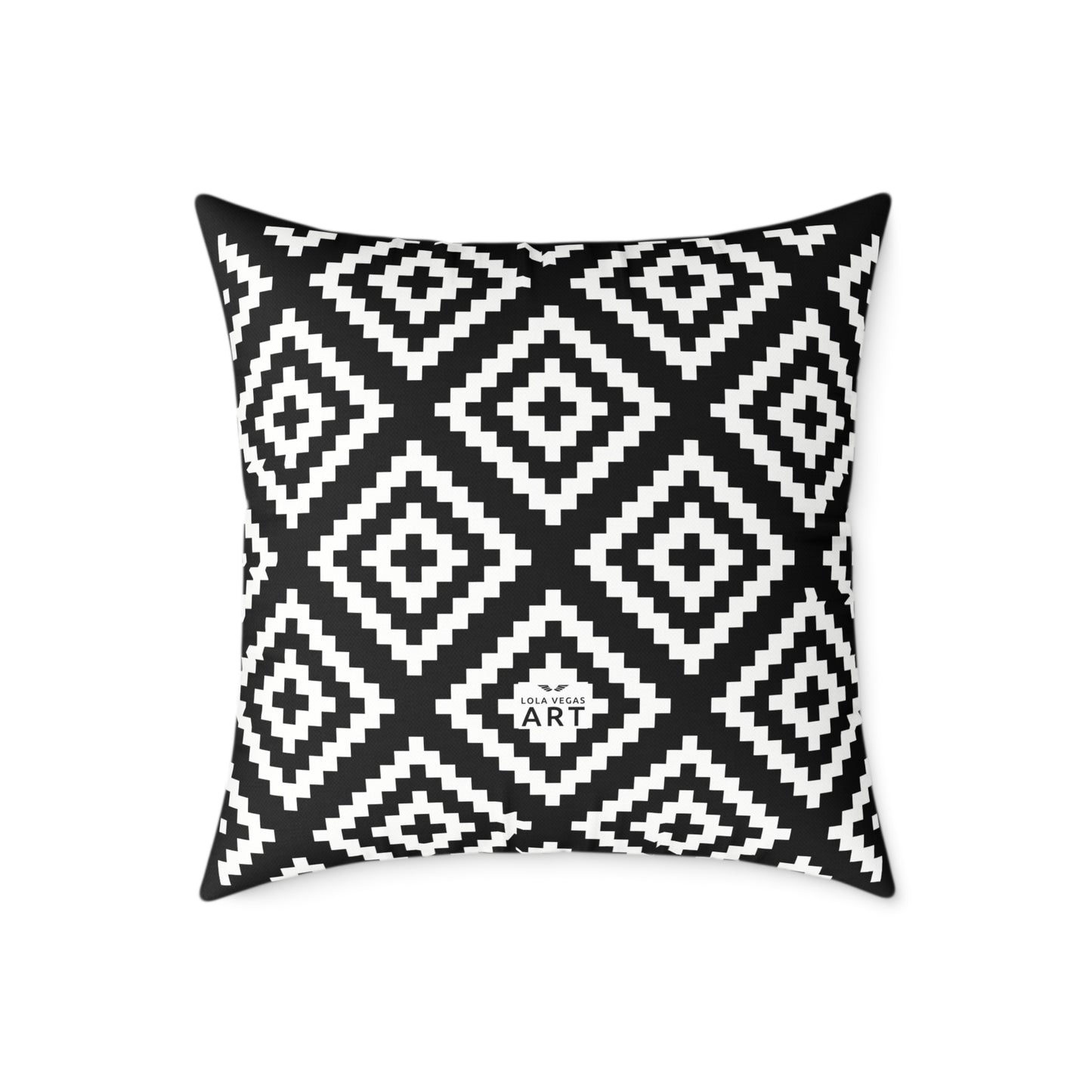 Black White Boho Native American Geometric Diamond Pattern Pillow | Square Poly Canvas Pillow