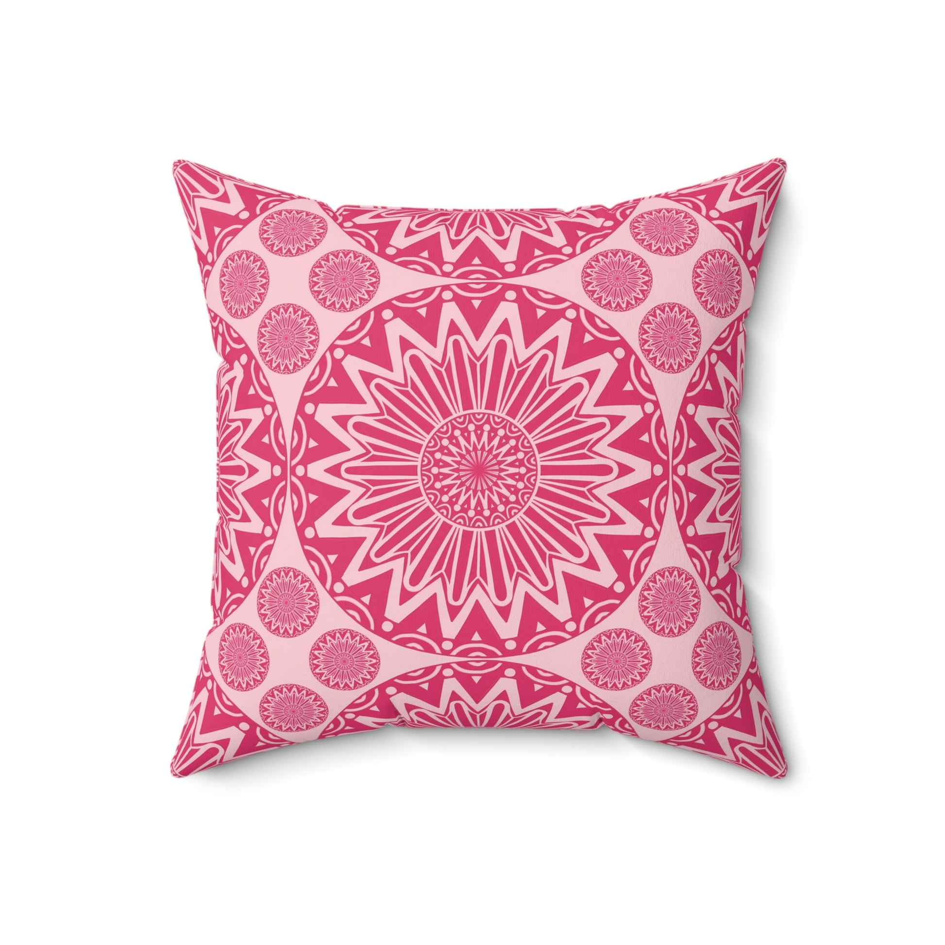Vibrant Pink Mandala Pillow, Boho Decor Cushion, Home Throw Pillow, Gift for Her, Living Room Accent - LOLA VEGAS ART