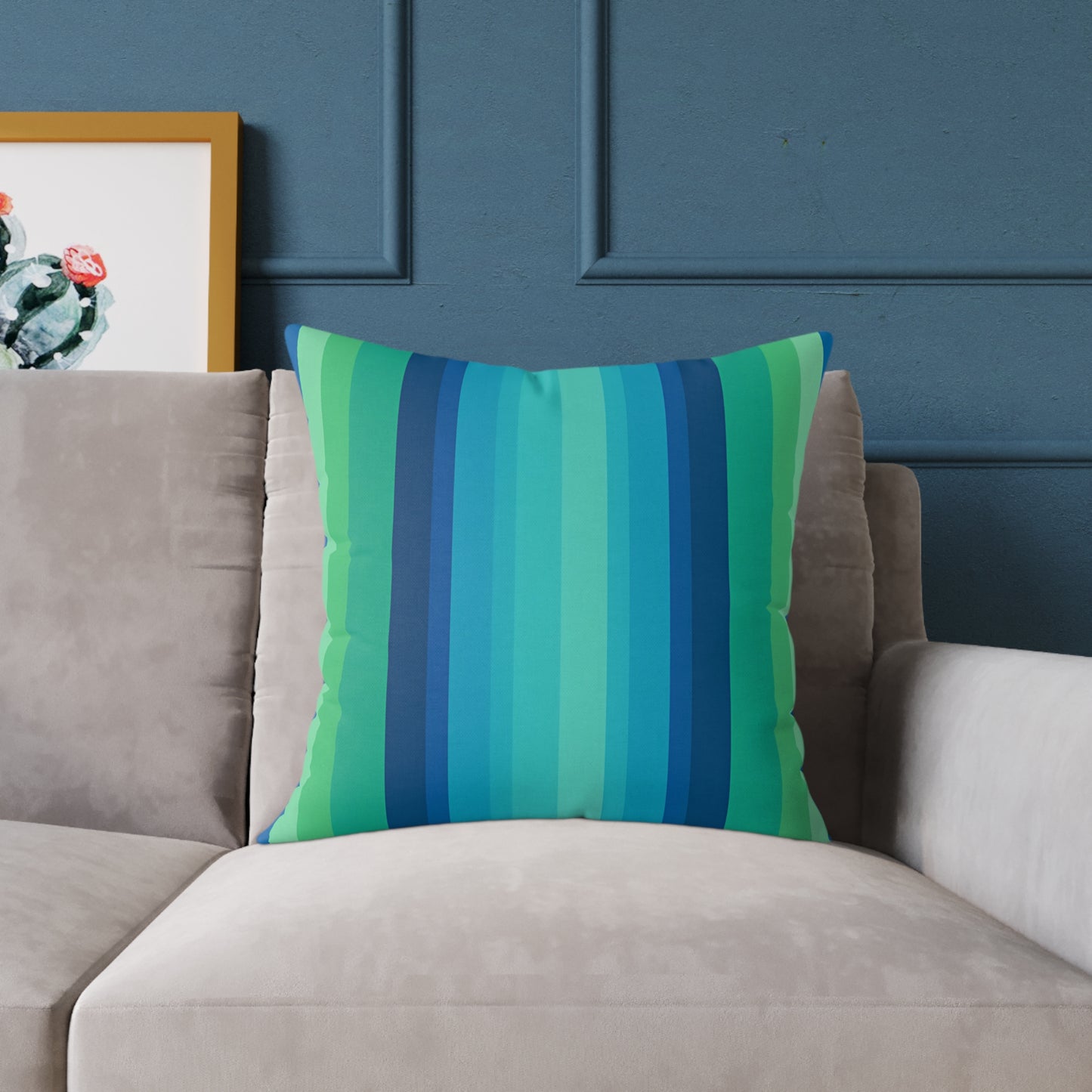 Teal Blue Green Stripe Square Pillow | Coastal Modern Throw Pillow