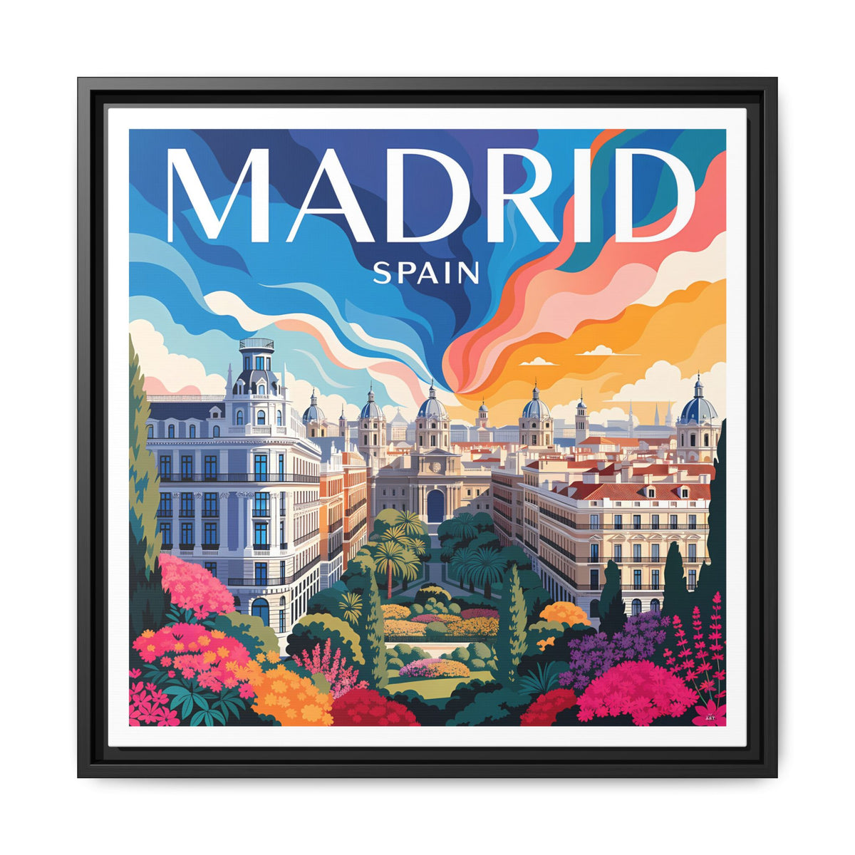 Madrid Spain Travel Art Matte Canvas Framed | Cityscape Wall Art
