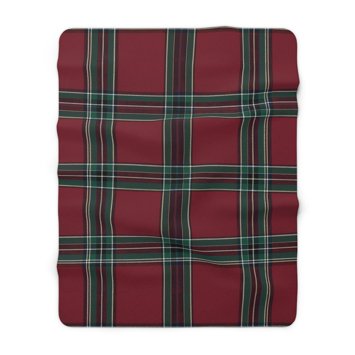 Red Green Black White Beige Tartan Plaid Sherpa Blanket | Cozy Holiday Plaid Throw