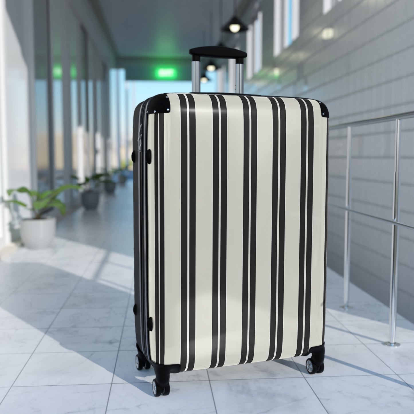 Black and White Vertical Stripes Suitcase | Hard Shell Carry-On Luggage