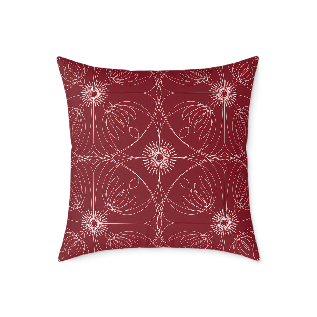 Red Floral Geometric Pattern Pillow | Square Throw Pillow