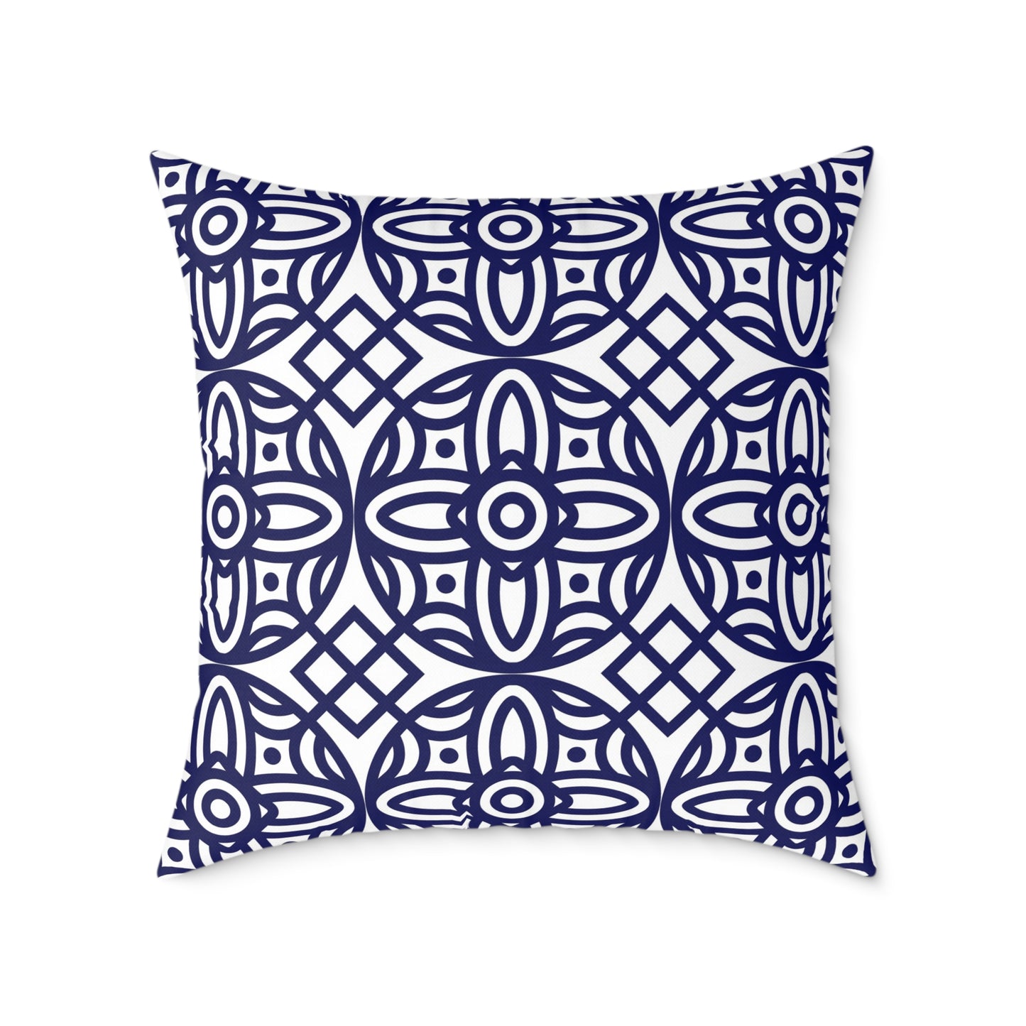 Navy Geometric Pattern Square Pillow | Blue Moroccan Motif, Boho Accent Cushion, Home Decor, Gift for Housewarming, Modern Interior Style