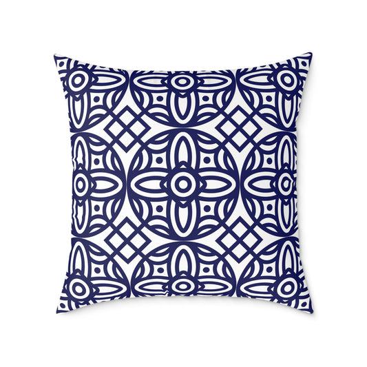 Navy Geometric Pattern Square Pillow | Blue Moroccan Motif, Boho Accent Cushion, Home Decor, Gift for Housewarming, Modern Interior Style