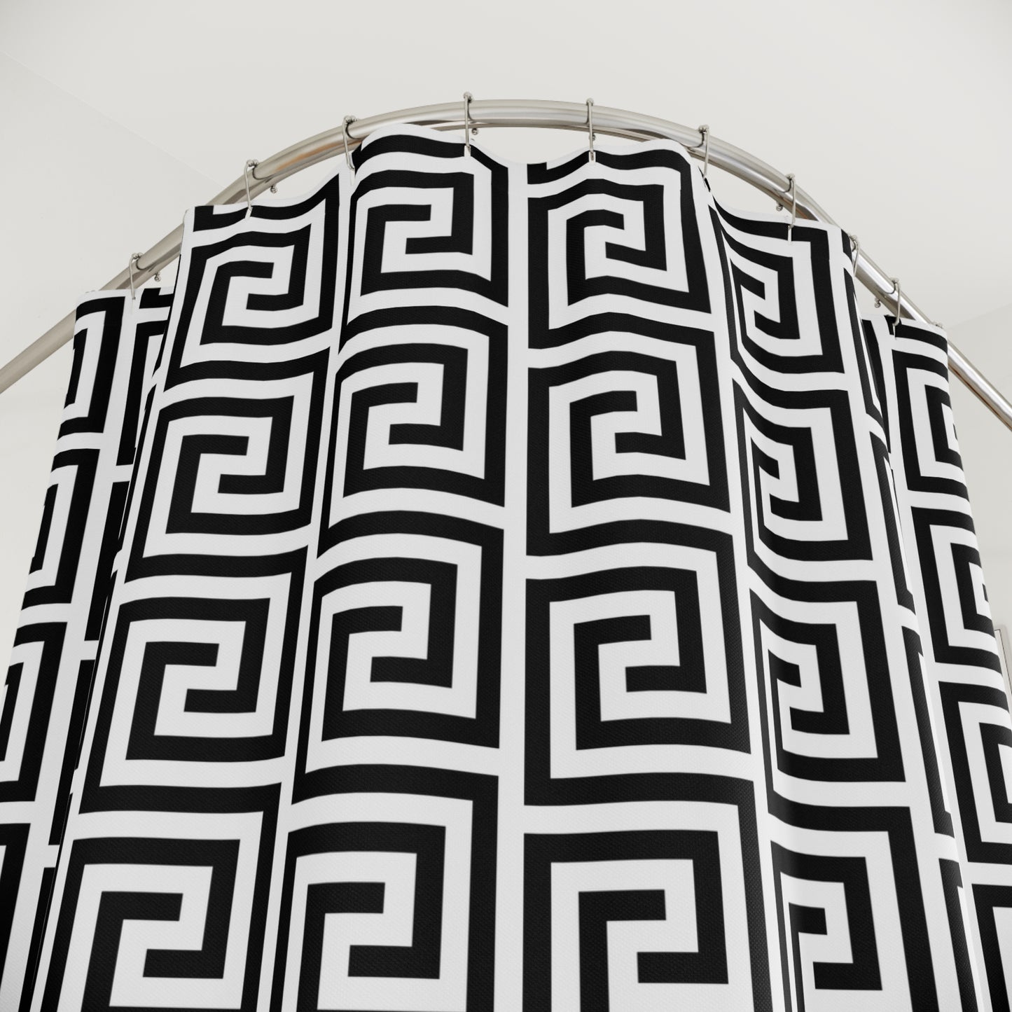 Black White Greek Key Shower Curtain | Geometric Bathroom Decor Glam Bathroom Accessory