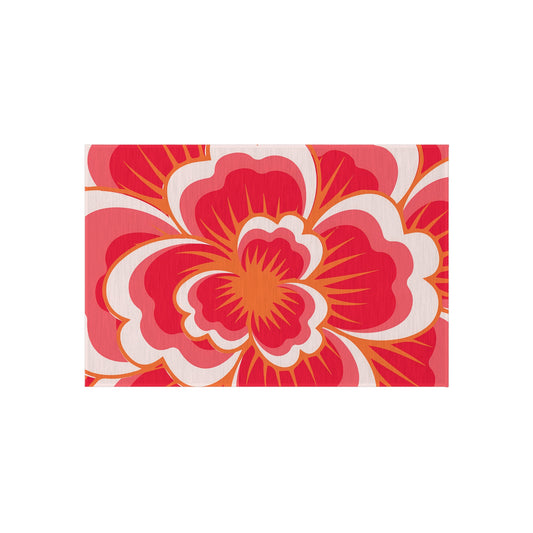 Bold Retro Floral Outdoor/Indoor Rug | Red Pink Hibiscus Pattern