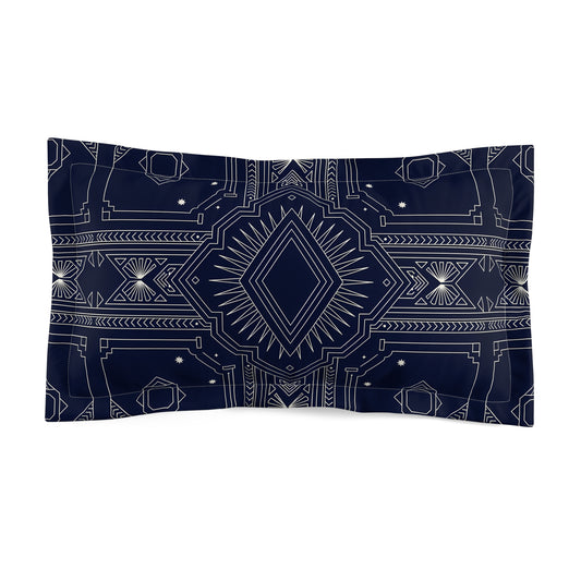Navy Geometric Mandala Microfiber Pillow Sham | Boho Aztec Pattern