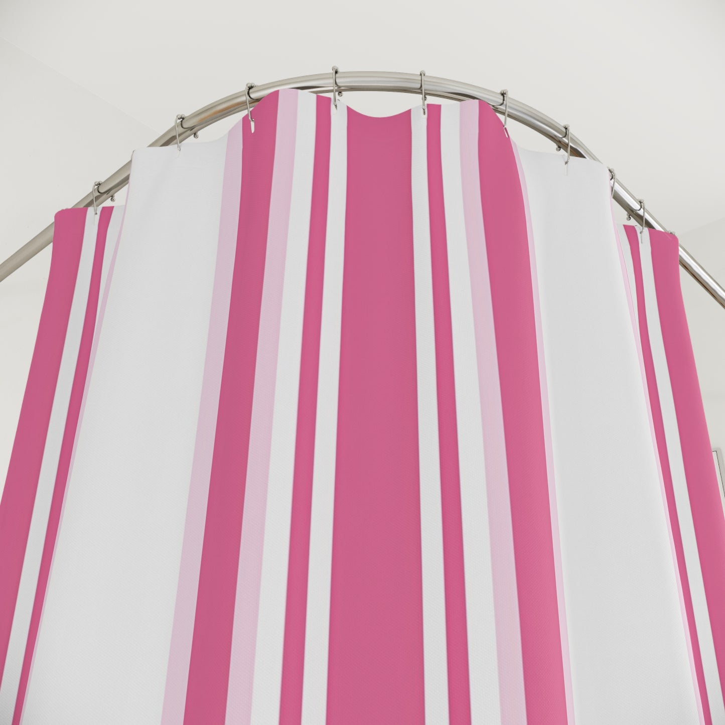 Pink Stripe Shower Curtain | Vertical Pink White Striped Bathroom Curtain