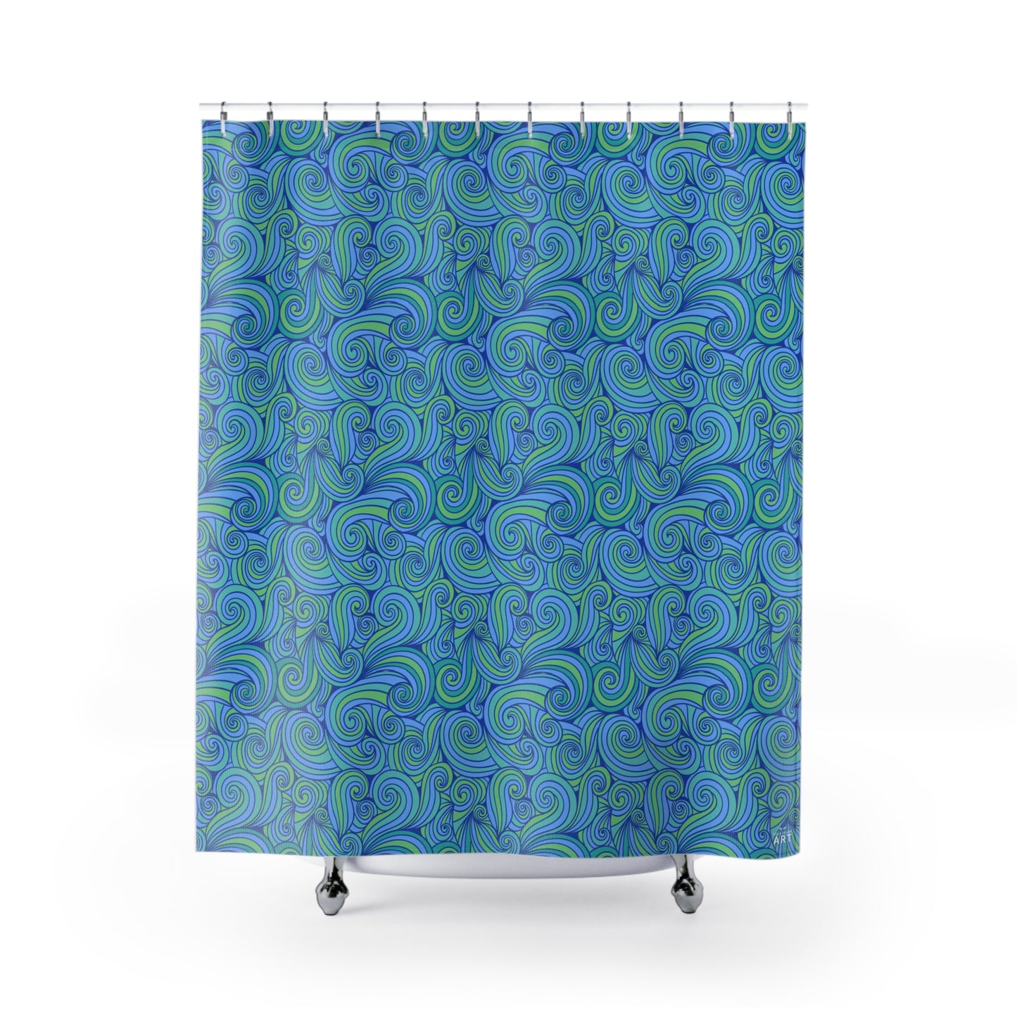 Blue Green Swirl Pattern Shower Curtain | Nautical Wave Bathroom Decor