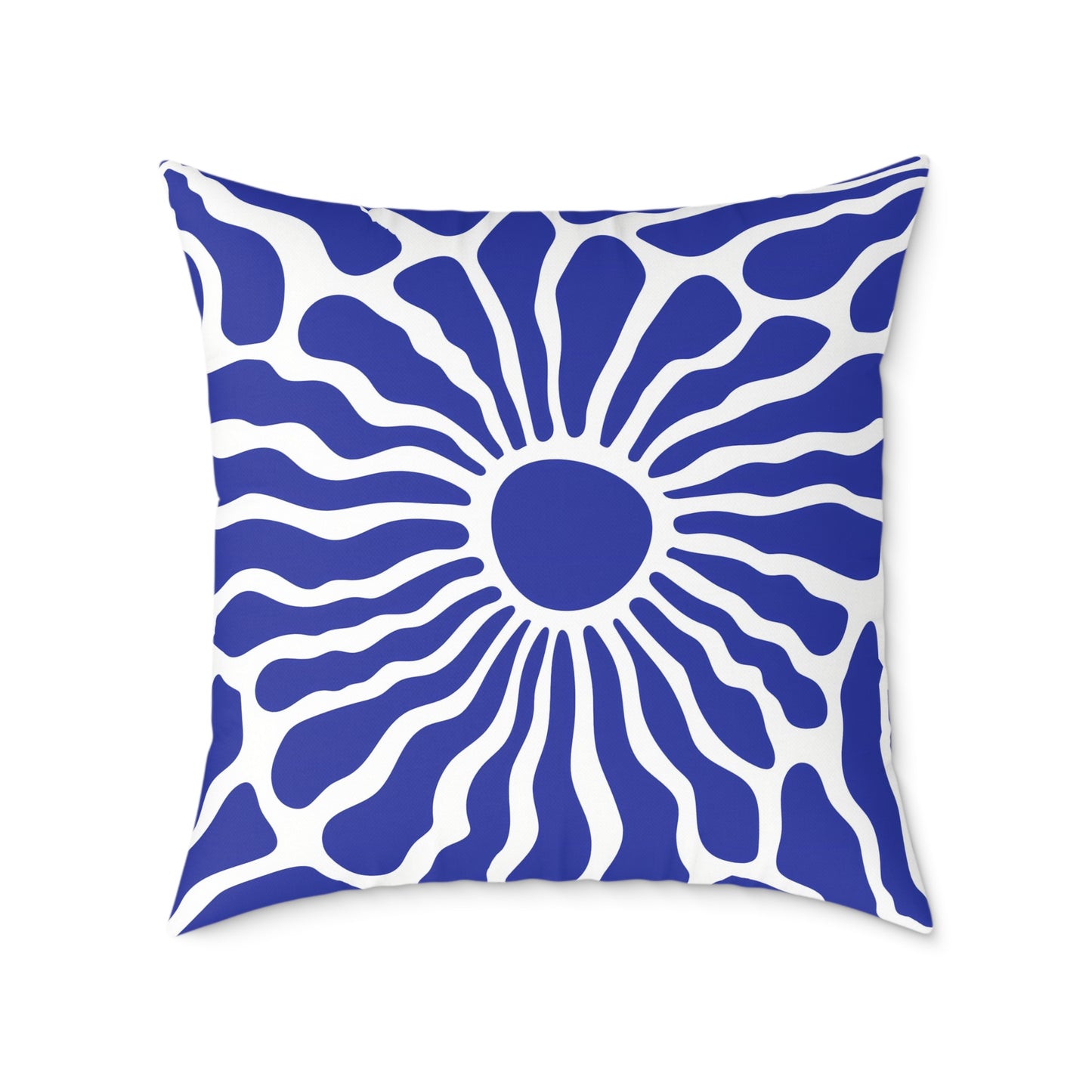 Blue Radiant Sunburst Square Pillow | Boho Coastal Throw Pillow