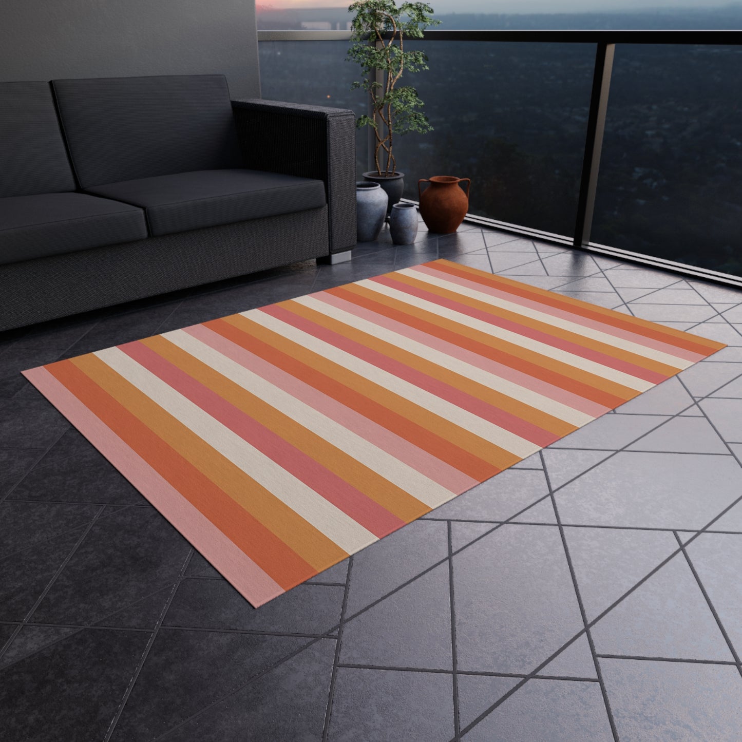 Sunset Stripe Outdoor Rug | Striped Patio Rug, Orange Pink Creme