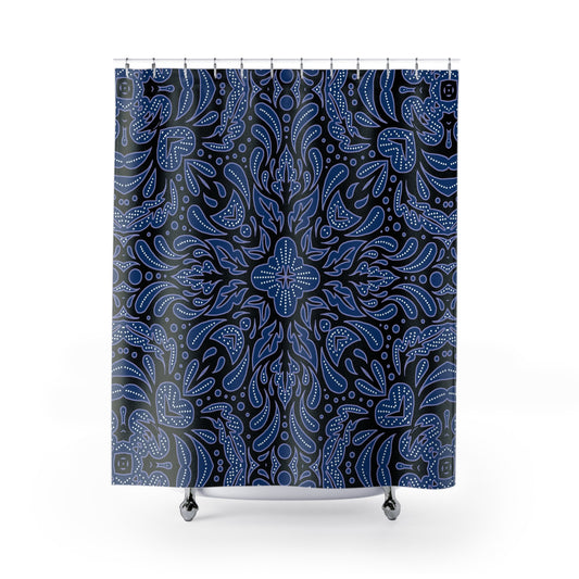 Blue Paisley Mandala Shower Curtain | Boho Bathroom Decor, Eclectic Bathroom Accessory