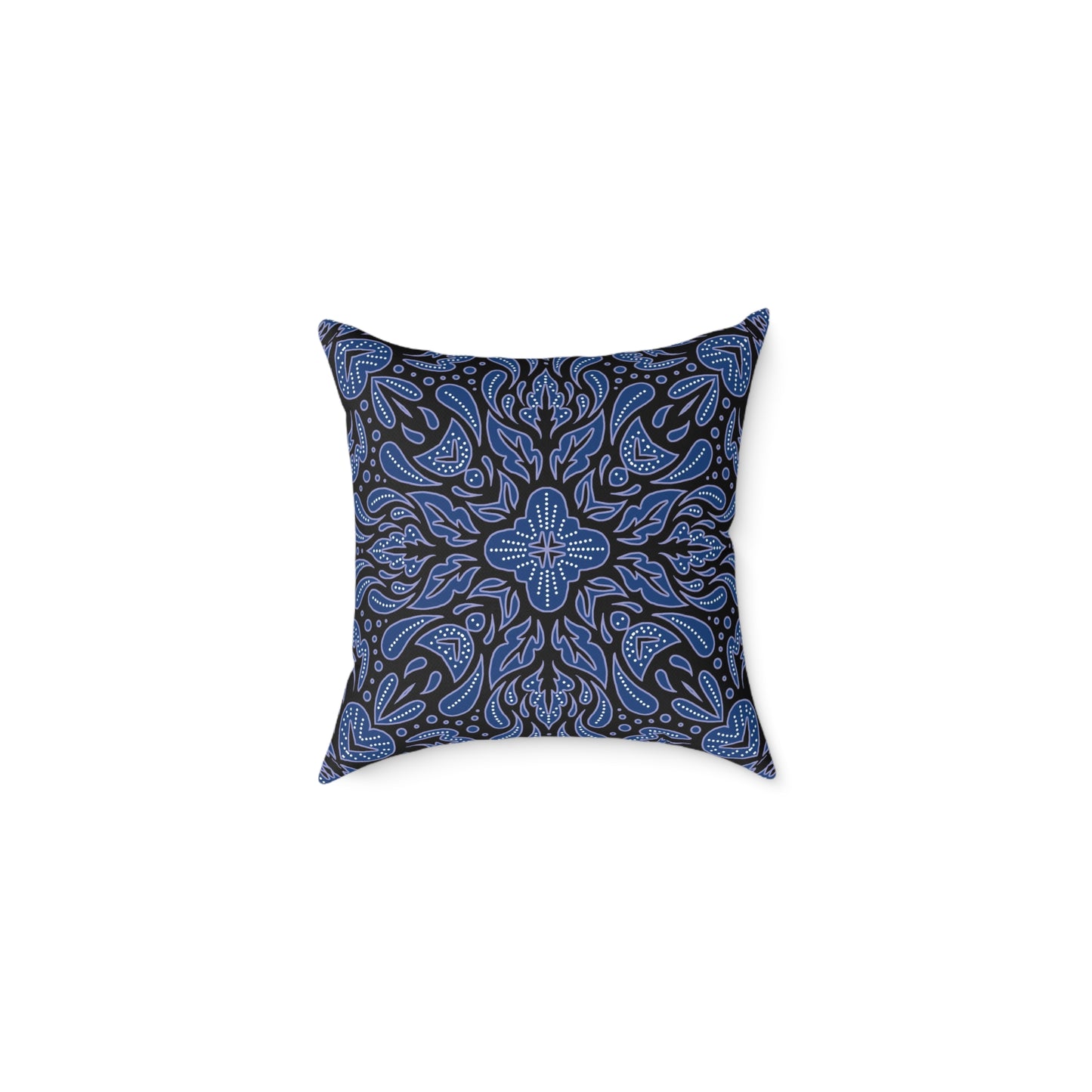 Blue Mandala Pattern Pillow | Boho Decorative Square Throw Pillow