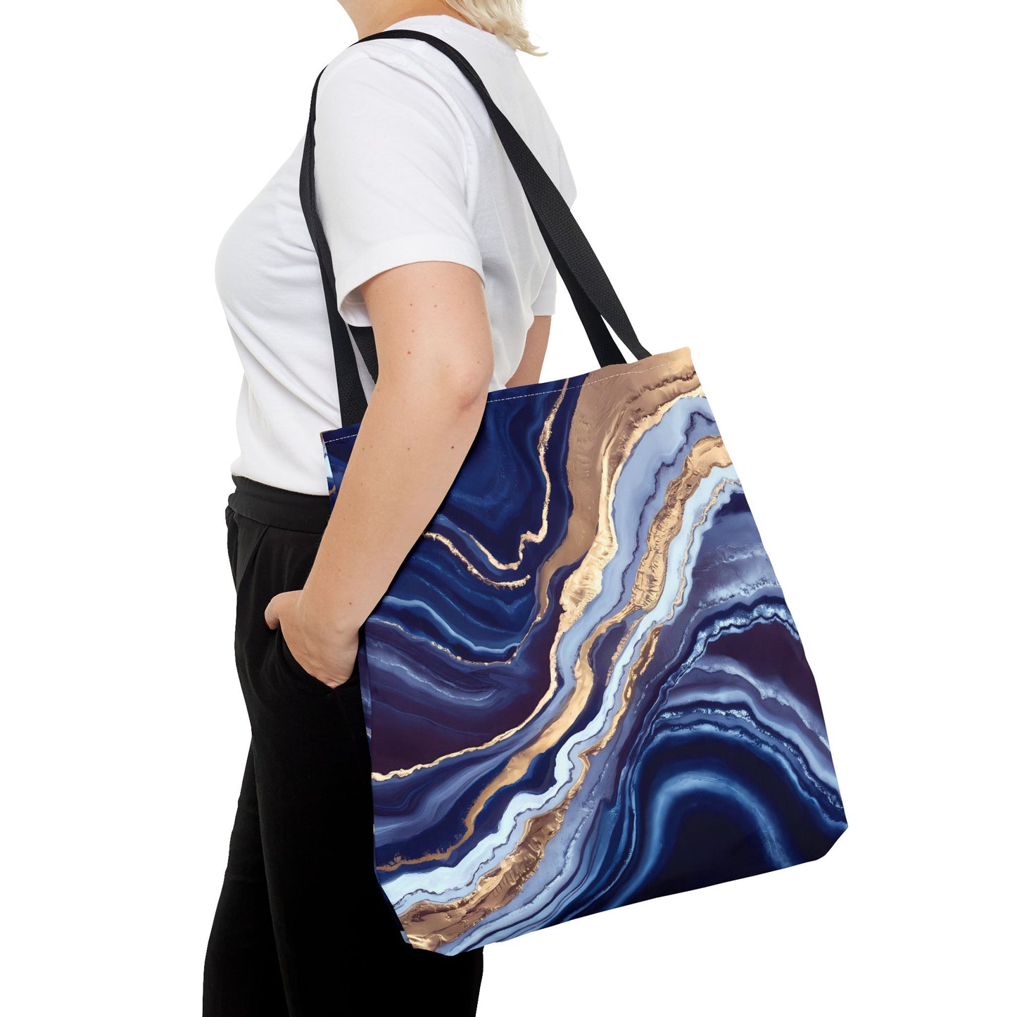 Geode Layers Tote Bag, Blue Gold White Abstract Natural Beauty, Large Small Medium Market Reusable Shopping Gift for Her, Shoulder Bag Purse