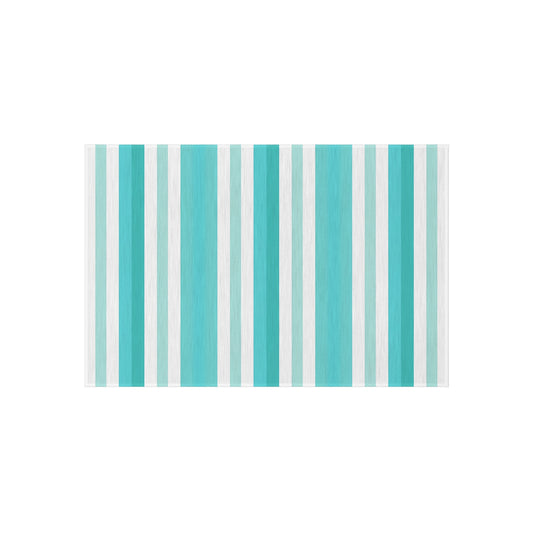 Teal Stripe Outdoor/Indoor Rug | Blue White Striped Patio Mat