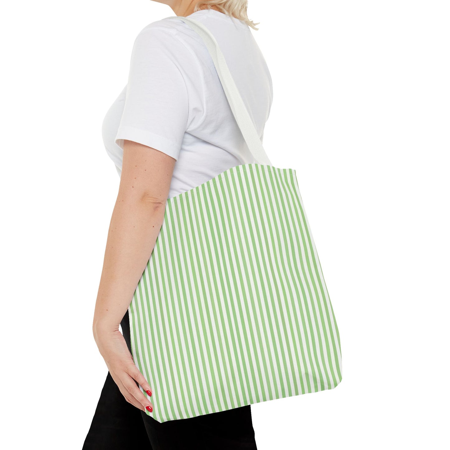 Green and White Chic Striped Tote Bag - Eco-Friendly, Lightweight, Shopping, Beach, Everyday Use, Gift for Her, Coastal Bag