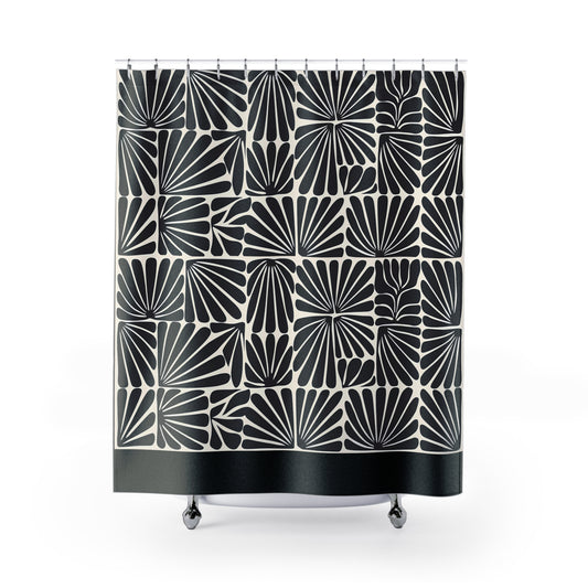 Matisse Style Floral Shower Curtain, Retro Artsy Bathroom Decor, Black and Off-White, Abstract Pattern, Modern Home Design, Unique Gift